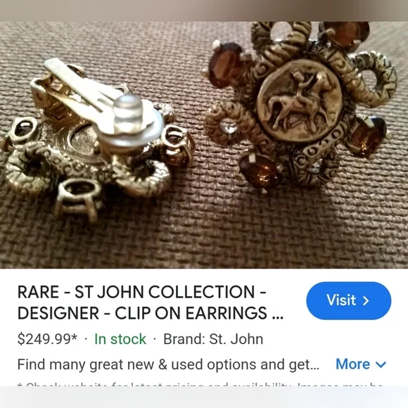 RARE Vintage Designer St John Intaglio Collection Clip- On Earrings! 🔥 - Picture 7 of 7